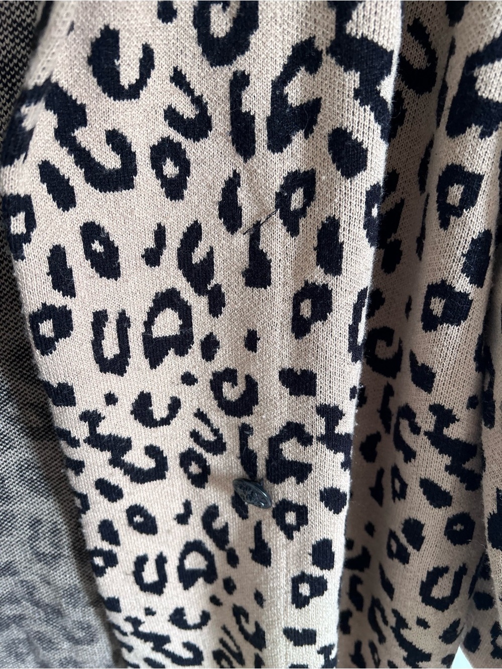 Anne Klein Tan Black Leopard Print Open Front Sweater Blazer Long Cardigan Layer - Picture 7 of 10